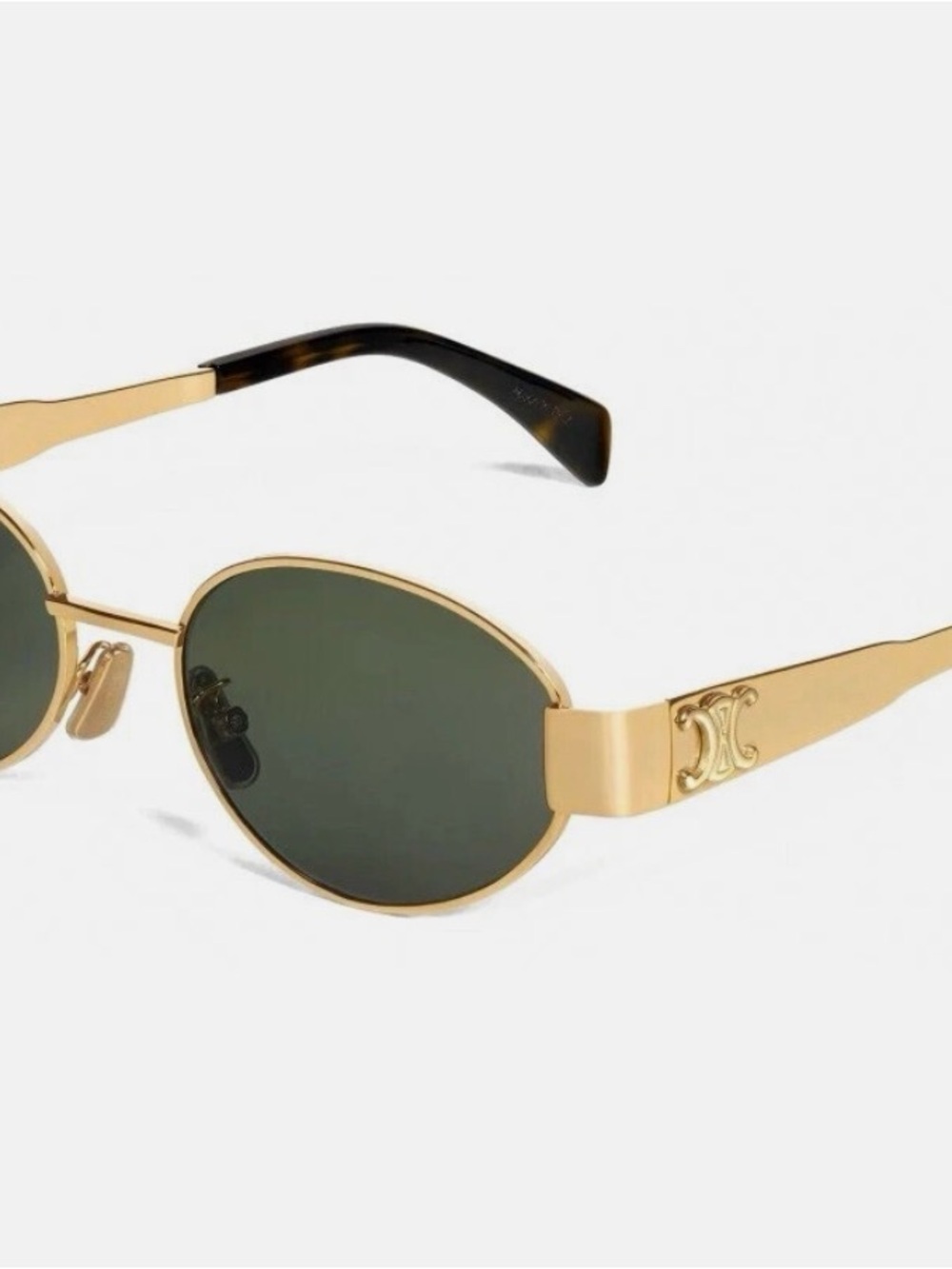 Celine Triomphe 3N Gold Metal Oval Frame Sunglasses with Green Lenses - Picture 2 of 12
